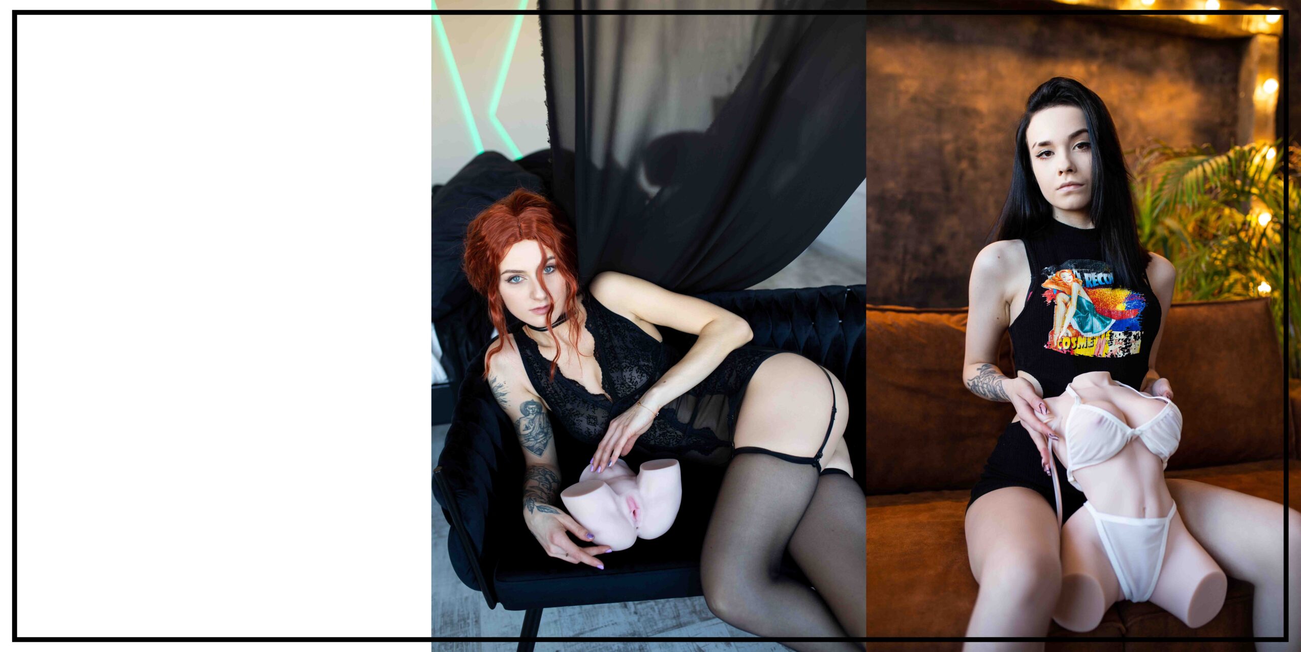 Kontakty zdjęcie 3 | realass | realass Dziewczyny w czarnej bieliźnie trzymające masturbator tyłka i tułowia